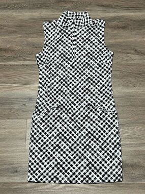 Ibkul Women's XS Dress Gingham Check Print Sleeveless Mock Neck Black White Golf